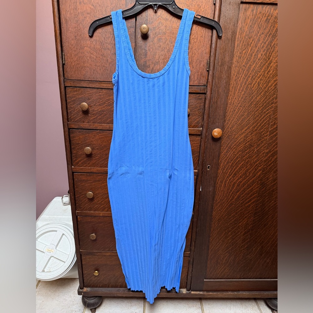 aerie Royal Blue Ribbed Midi Tank Dress